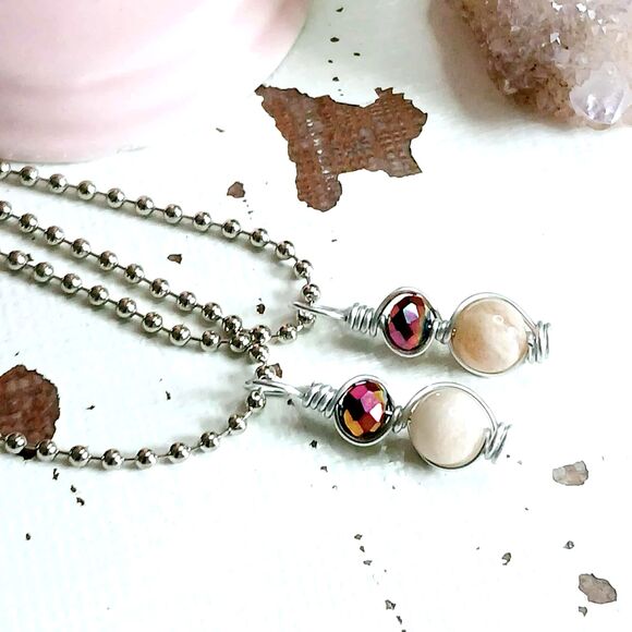 Boho Chic Sunstone Crystal Necklace, Gemstone Jewelry, 16" Ball Chain - Picture 1 of 4